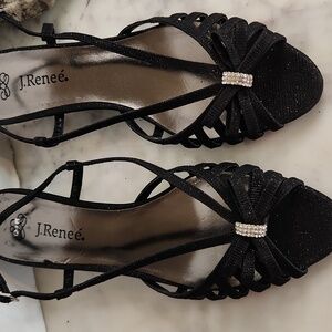 J.Renee Black Strappy Heels with Rhinestone Accent Sz9
